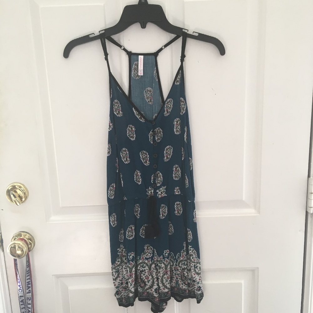 Teal Floral Strappy Romper